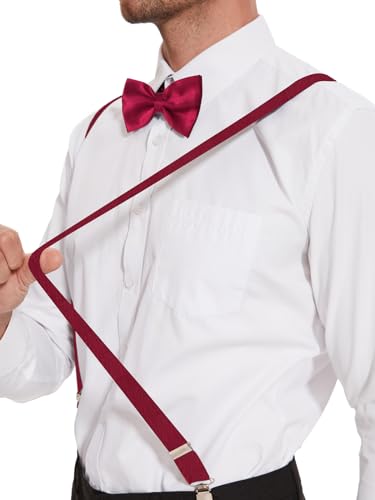 Image of habibee Suspenders and Bow Tie Set for Men, Adjustable Elastic Braces with Y-Back, Diverse Colors, Strong Clips