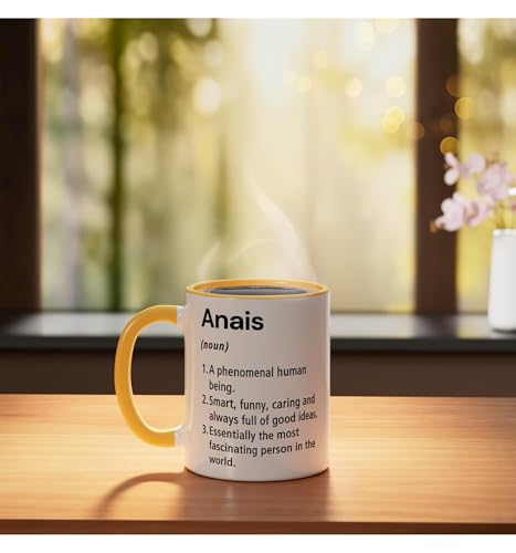Taza de cerámica 11 onzas diseño Anais amarillo/blanco miniatura 3