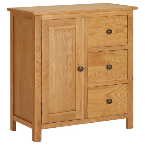 vidaXL Bois de Chêne Massif Armoire Buffet Meuble de Rangement Armoire Latérale avec 1 ¨Porte et 3 Tiroirs Maison Intérieur 70x35x75 cm