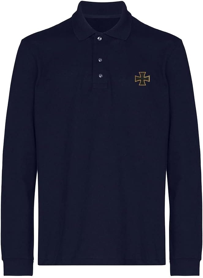 Polo Shirts for Men Cross of Iron Wehrmacht Embroidered Long Sleeve Mens Polo Shirts