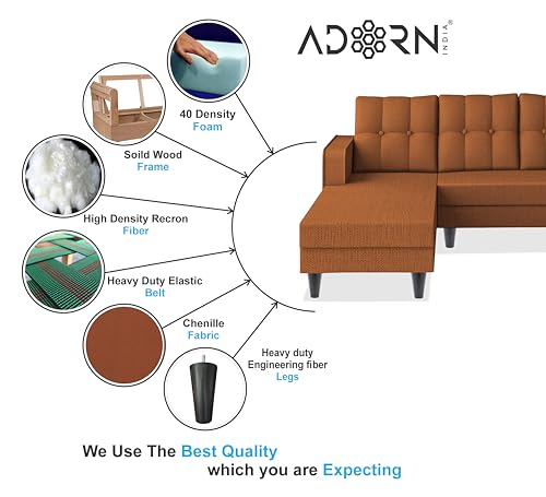 Image of Adorn India Maddox Tufted L Shape 6 Seater Sofa Set LHS (Rust) (3 Year Warranty)