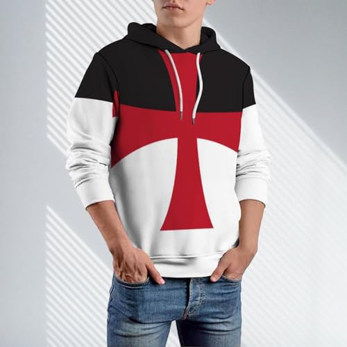 Crusaders Knights Templar Flag Mens Casual Hooded Collar Drawstring Hoodies Pullover Long Sleeve Sweatshirts4