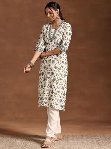 Image of New Cotton Leaf Printed Casual Straight Kurta for Women | Women Formal Kurti