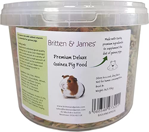 Premium Deluxe Guinea Pig Food Mix by Britten & James (1.75kg). The Ultimate Natural and Healthy Blend with added Vitamin C - Delicious and Nutritious - in a 'Stay Fresh' tub