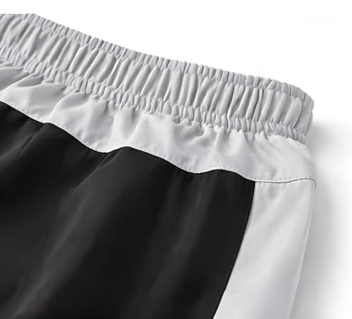 Image of Men's Athletic Shorts, Black and Grey Color Block Sports Shorts with Elastic Waistband