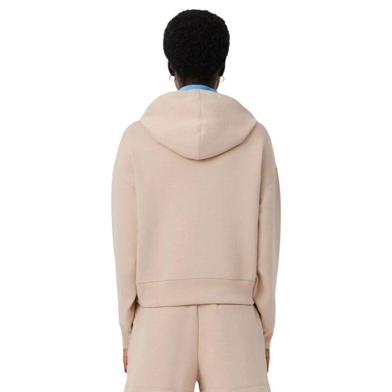 Lacoste Sudadera con Capucha Mujer Oversized Beige | Algodón Orgánico, Cocodrilo Bordado, Cordones Ajustables, Hombros Caídos, Pespunteado Decorativo