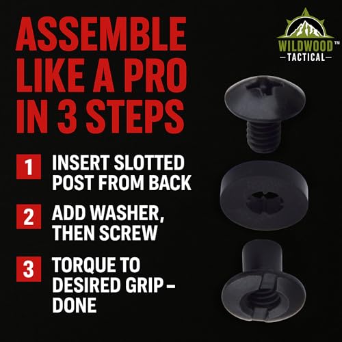 Black Chicago Screws, 12 Sets - for DIY Kydex and Leather Gun Holsters/Clips and Knife Sheaths, 1/4 Inch, Includes Phillips Truss Heads + Open Slotted Fasteners + Rubber Washers/Spacers