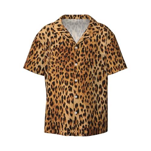 EdWal Camisas de manga corta con estampado de leopardo para hombre, estilo casual, holgada, para verano, playa, camisas de vestir para hombre, Negro, 46