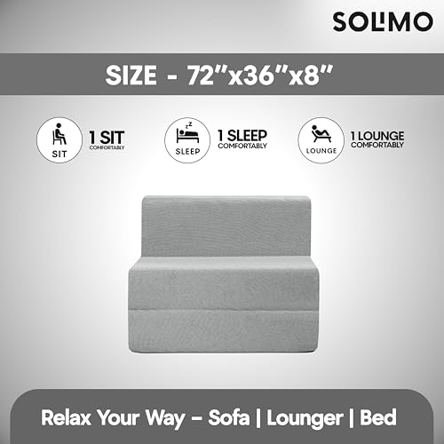 Image of Amazon Brand - Solimo 1 Seater 3 * 6 Jute Fabric Washable Cover Sofa Cum Bed 1 Seater Double Foam Fold Out Sofa Cum Bed (Finish Color - Light Grey Delivery Condition - Pre-Assembled)
