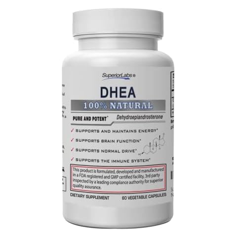 Superior Labs – Extra Strength Natural DHEA – Non-GMO 100 mg Dose, 60 Vegetable Capsules – Promotes Healthy Aging in Men & Women – Helps Restores Youthful Energy Levels Cover