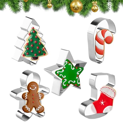 Juego de cortadores de galletas de acero inoxidable, 5 cortadores de acero inoxidable, moldes de galletas de Navidad, herramientas únicas para hornear