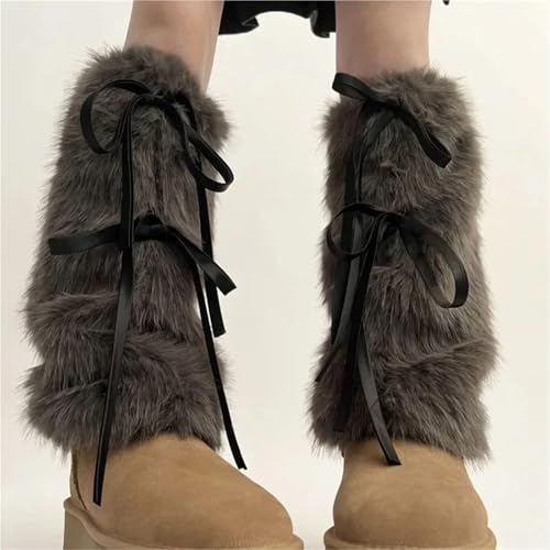 Calentadores de piernas peludos para mujer calcetines blancos de invierno con tiras XUMKFJRE 7