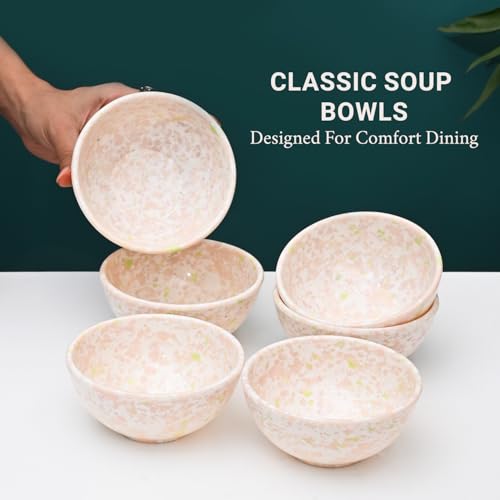 Image of MARKET 99 Minto Light Pink Stoneware Dinner Set, 14 Pieces for 4 Persons with 4 Dinner Plates, 4 Quarter Plates, 4 Soup Bowls (250ml) & 2 Serving Bowls (650ml), Glossy Tableware