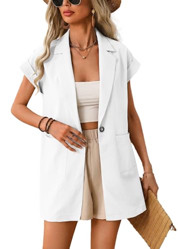 Mina Self 2024 Summer Short Sleeve Blazer Jacket for Women Lightweight Casual Fashion Long Work Office Suit Pockets - Main Image