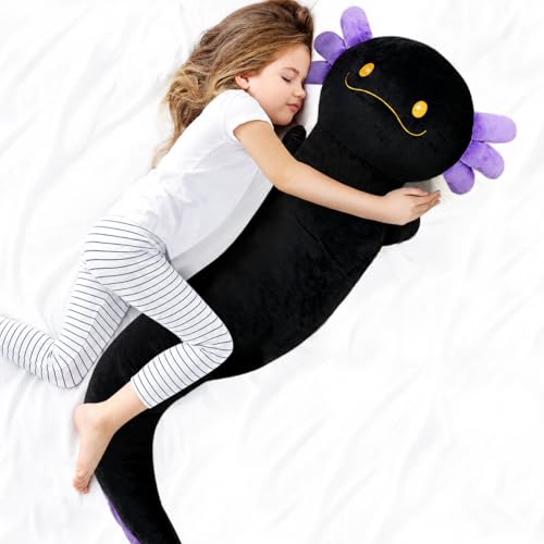 Image of Tianmihou 48 inch Giant Axolotl Plush Stuffed Animal, Big Black Axolotl Glow in The Dark Fluorescent Plushies, Jumbo Salamander Body Pillow Gifts for Kids Adults, Birthday