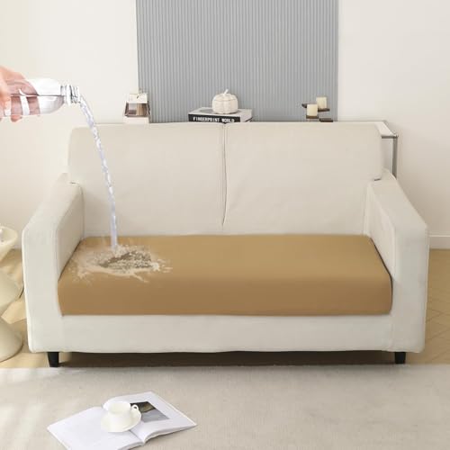 Image of HOKIPO 100% Waterproof 140GSM Stretchable Sofa Seat Cushion Cover 2 Seater, Camel (NEW-AR-5353-CML)