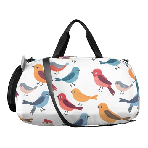 Duffle Bag for Boys or Girls with Shoes Compartment, Little Birds Colorful Pattern Sports Travel Bag Overnight2