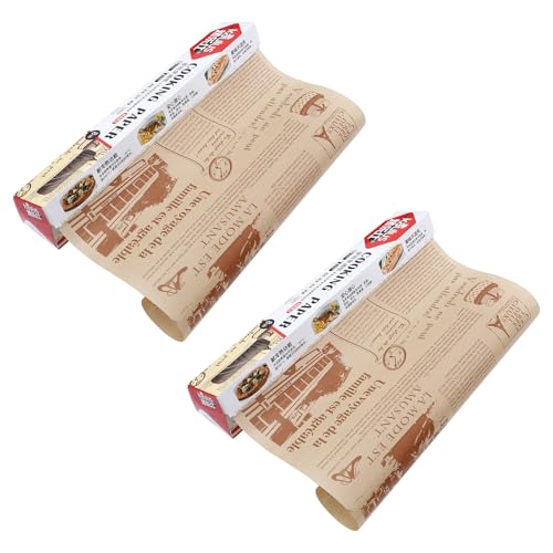 MOLUCKFU 2 rollos Papel de Horno Antiadherente para Cocina y Repostería Papel para Envolver Alimentos y Snacks con Diseño Vintage Estilo Periódico Resistente Grasas y Reutilizable