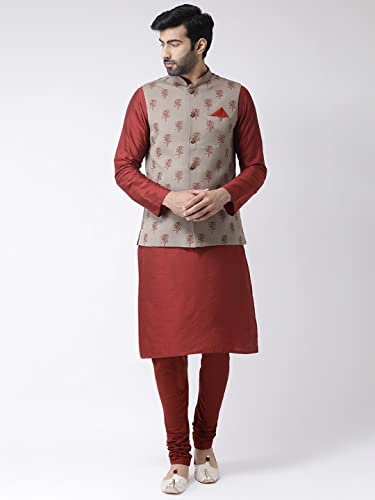 Image of Kisah Men's Silk Blend Printed Nehru Jacket Regular Fit | Designer Ethnic Layering | Wedding & Occasion Wear