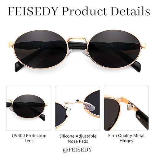FEISEDY Retro Oval Women Sunglasses, Small Trendy Sun Glasses for Men B41704
