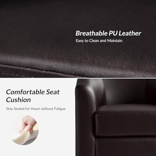 Image of HULALA HOME Faux Leather Swivel Accent Chairs Set of 2 with Solid Wood Base, Round Swivel Barrel Chairs for Living Room and Bedroom, No Assembly Required, Brown