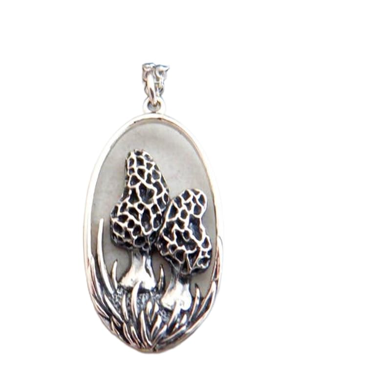 Collier deux morilles en argent 925, pendentif champignon réaliste avec chaîne