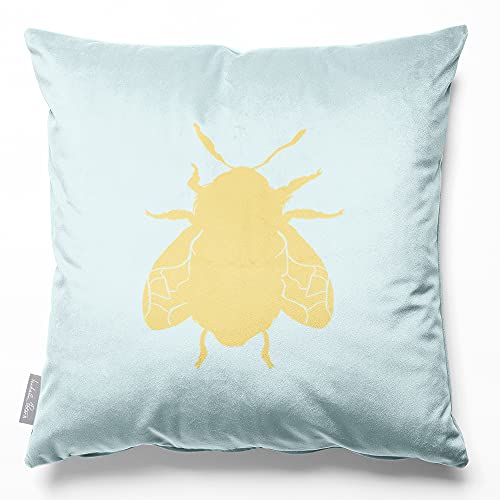 Image of Izabela Peters Filled Cushion With Cover, Eco-Friendly Velvet, 45 cm, Bee - Duck Egg Blue, for Chair, Sofa, Seat, Large