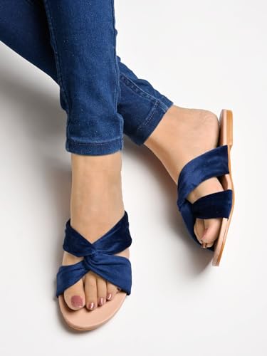Image of Shoetopia Girls Flat Slide Sandals - Soft Suede Knot Strap Casual Summer Slip-Ons for Everyday Comfort Stylish, |Footwear Lightweight| Durable Design Perfect for Casual Outings Women