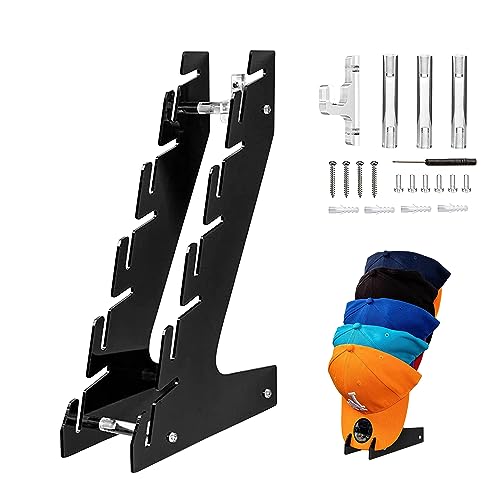 duozoanz Estante Sombreros Pared Organizador Colgador - Perchero Montaje Soporte Almacenamiento de Acrílico con Tornillo para Gorras BéIsbol Gorra en Salones Dormitorios Armarios Roperos, Negro