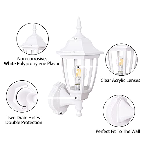 FUDESY Outdoor LED Wall Lantern,Plastic Exterior Wall Light with 8W Edison Filament Bulb,White Porch Light for Garage,Patio,Yard,FDS2542EW - Thumbnail 3