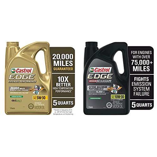 Castrol Edge Extended Performance 5W-20 Advanced Full Synthetic Motor Oil, 5 Quarts & Edge High Mileage 10W-30 Advanced Full Synthetic Motor Oil, 5 Quarts #TOP9