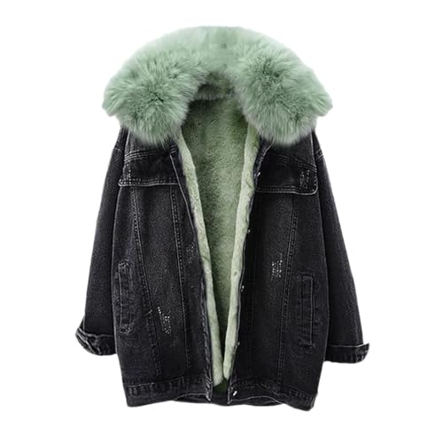 Ownwfeat Winter Denim Jacke Frauen Pelz Liner Jacke Plus Größe Lose Jean Mantel