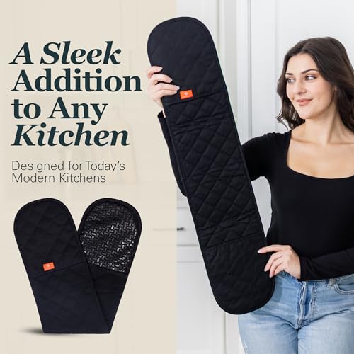 Black Oven Gloves Heat Resistant By Kiyotsu: Premium, Double Quilted Protection For Your Kitchen - 7