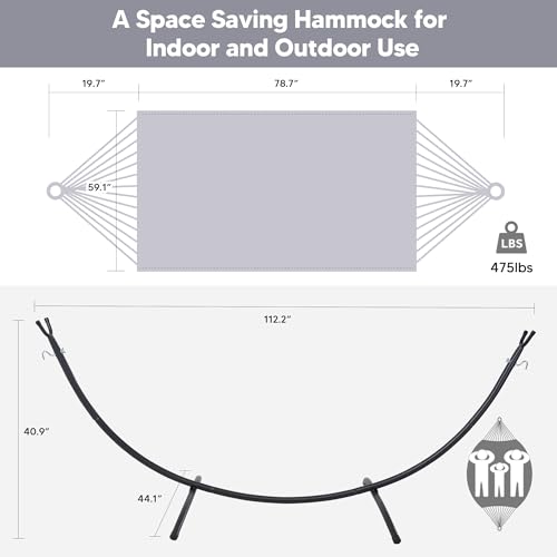 Image of SUNCREAT Stand Alone Hammocks for Outside, 2 Person Self Standing Hammock, Light Gray