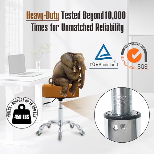 Image of Ainilaily Rolling Stool with Wheels Adjustable Height, Roller Stool for Massage Medical Tattoo Spa Heavy Duty Swivel Desk (Super Thick Cushion, Camel)