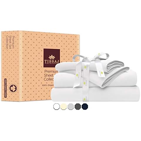 Tissaj Resort Collection – 3PC Twin Size Sheet Set – 100% GOTS Certified Organic Cotton Sheets Set – Sateen Weave – Ultra White Color Cover