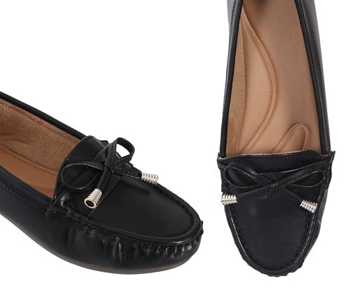 Image of Pluxh Women's Bow Detail Ballet Flats | Soft Cushioned Comfort Shoes | Lightweight Slip-On Footwear | Flexible Anti-Slip Sole | Office Flats