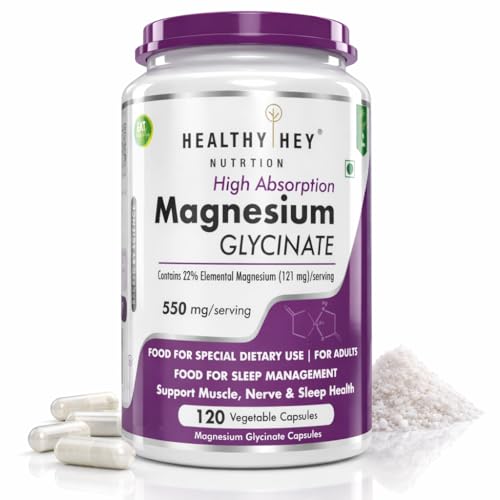 Image of HealthyHey Nutrition Magnesium Glycinate Supplement High Absorption for Sleep, Cramps, & Nerves Health -120 Vegetable Capsules