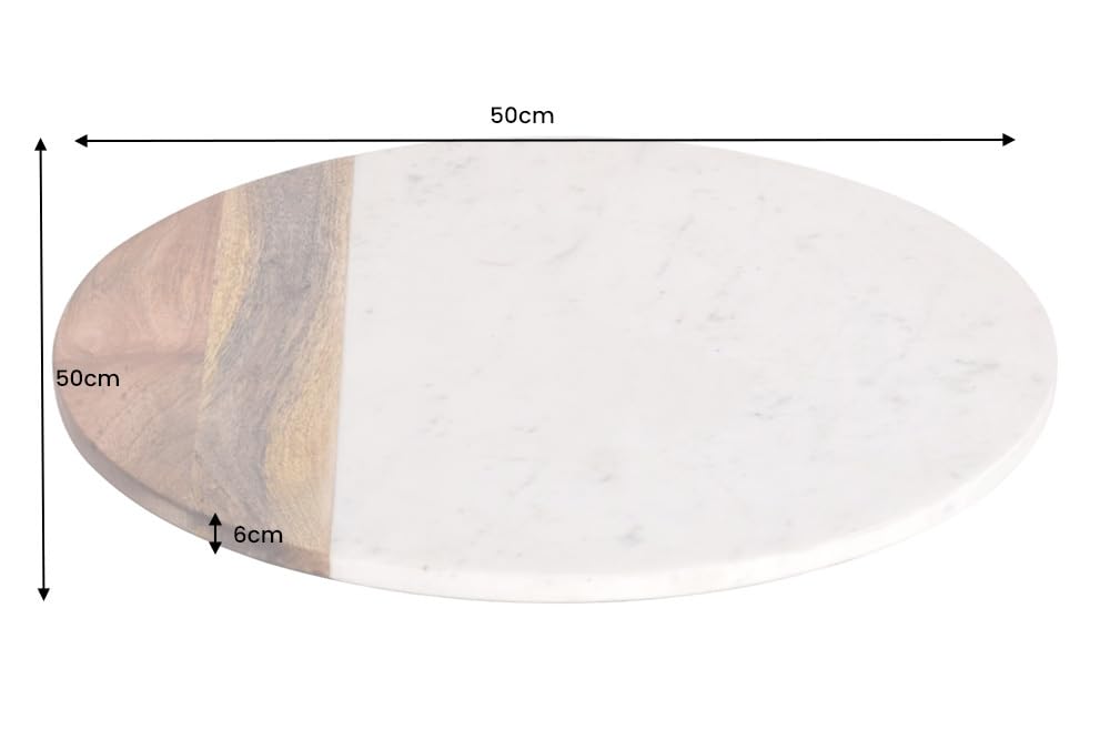 Drehteller Servant 50cm - weiß Natur - Mangoholz Marmor handgefertigt | Massiv, Unikat, montiert geliefert, pflegeleichte Oberfläche, Maserung, Holzmerkmale, Servierteller, Platte