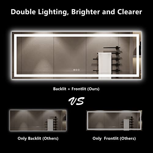 Image of 96x36 Inch LED Bathroom Mirror with Lights Front and Backlit Lighted Vanity Mirror for Bathroom Wall with 3 Colors Dimmable Anti-Fog Memory Shatter-Proof IP54 Waterproof Horizontal /Vertical