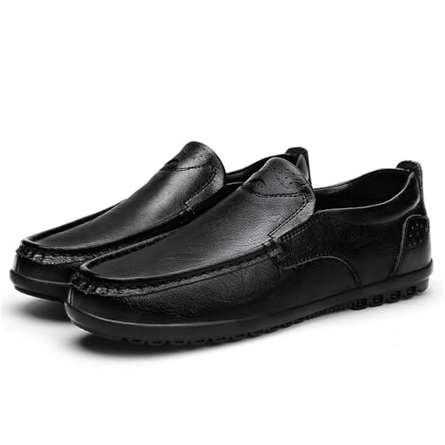 Loafers for Men Cowhide Stitching Details Round Toe Breathable Flat Heel Anti-Slip Slip Resistant Fashion Walking Slip-ons3