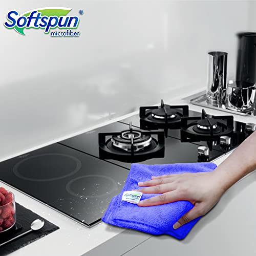 Image of SOFTSPUN Microfiber Cleaning Cloths, 50x50cms 5 pcs Towel Set 340 GSM Blue! Highly Absorbent Lint and Streak Free Multipurpose Wash Cloth for Kitchen Car Window Stainless Steel Silverware.
