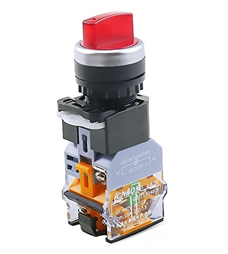 Bouton de poussoir rotatif LA38-11XD/2 rouge à 2 positions 22mm 220V avec lampe LED