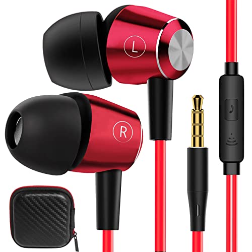 AKOFIC In Ear Kopfhörer, In Ear Ohrhörer mit Kabel und Mikrofon, Kopfhörer Stereo HiFi-Klang mit Weichen Ohrstöpseln Kompatibel für iPhone, iPad, Galaxy, Sony, Huawei, Android, Handy, Laptop, PC (Rot) Cover