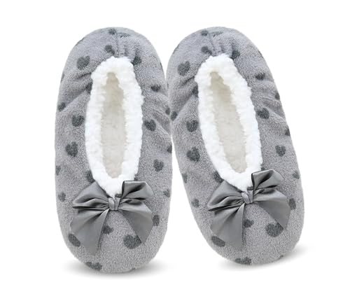Image of DICUIRD Womens Cozy&Warm Soft Sole Slipper Socks with Grippers-Girls Teddy Fleece Indoor Slipper with Non-skid Bottoms