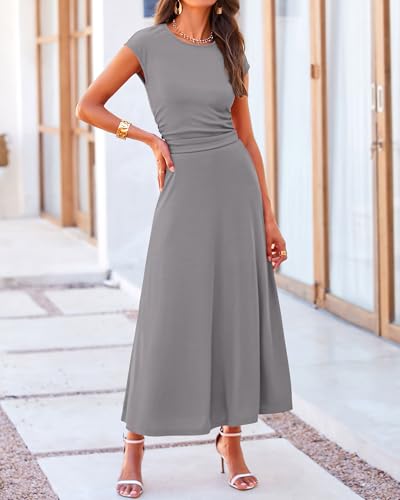 BTFBM Summer Outfits For Women 2026 Two Piece Sets Casual Crew Neck Short Sleeve Cropped Spring Tops Midi Skirt Lounge Set(Grey, Medium) — view 2