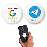 NFC Sticker Set: 1x „bewerte Uns“ für Google Bewertungen + 1x für Telegram – selbst programmierbar, 3 cm - glänzende Epoxy-Oberfläche – ideal für Handel & Dienstleister