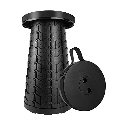 Ksera Telescópico Taburete Plegable, Portátil Plastico Asiento de Taburete Plegable Ligero para baño de Cocina Interior, Acampar al Aire Libre Pesca Senderismo Carga máxima 397 LB (Negro)