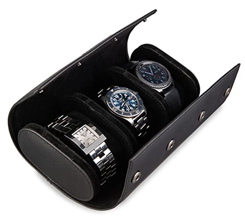 BROWN BEAR Genuine Leather Watch Box Organizer For Men and Women- 3 Watch Storage and Organizer-Secure Storage with Innovative Removable Pillows & Solid Dividers for Home Storage, Travel and Display