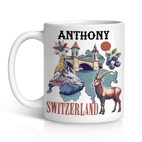 Personalized Switzerland Coffee Mug 11oz 15oz, Custom Name Swiss Map Themed White Cup, Country Map Ceramic Mug, Travel Souvenir Cup, Gifts for Holiday